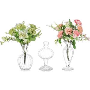 Clear Glass Bud Vases for Centerpieces: Glasseam Handmade Vintage Small Flower Vase Decor Set of 12 Cute Decorative Wedding Centerpiece for Dining Table Living Room Decoration