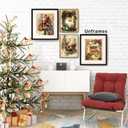 XUNLURY Vintage Christmas Wall Art Prints Unframed Set of 4, Rustic Christmas Wall Decor, Retro Xmas Santa Reindeer Luggage Journal Artwork Pictures for Home Living Room Bedroom, 8x10