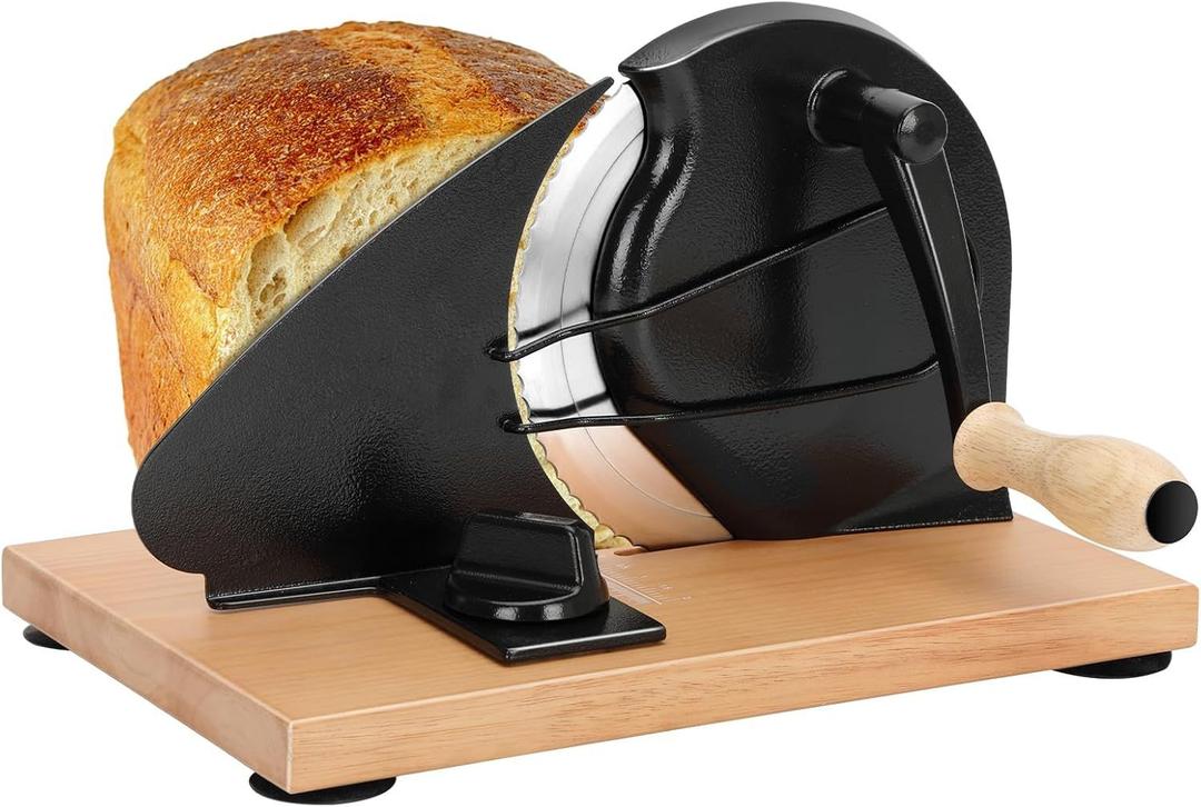Redants Manual Bread Slicer for Homemade Sourdough Bread, Versatile Hand Crank Bread Slicer, Adjustable Thickness for Smooth Cutting, Food Grade Stainless Steel , Black 