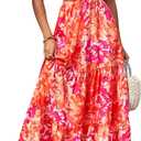 PRETTYGARDEN Women's Summer Floral One Shoulder Maxi Dress Knot Ruffle Boho Beach Vacation Wedding Guest Long Sun Dresses (Orange, S)