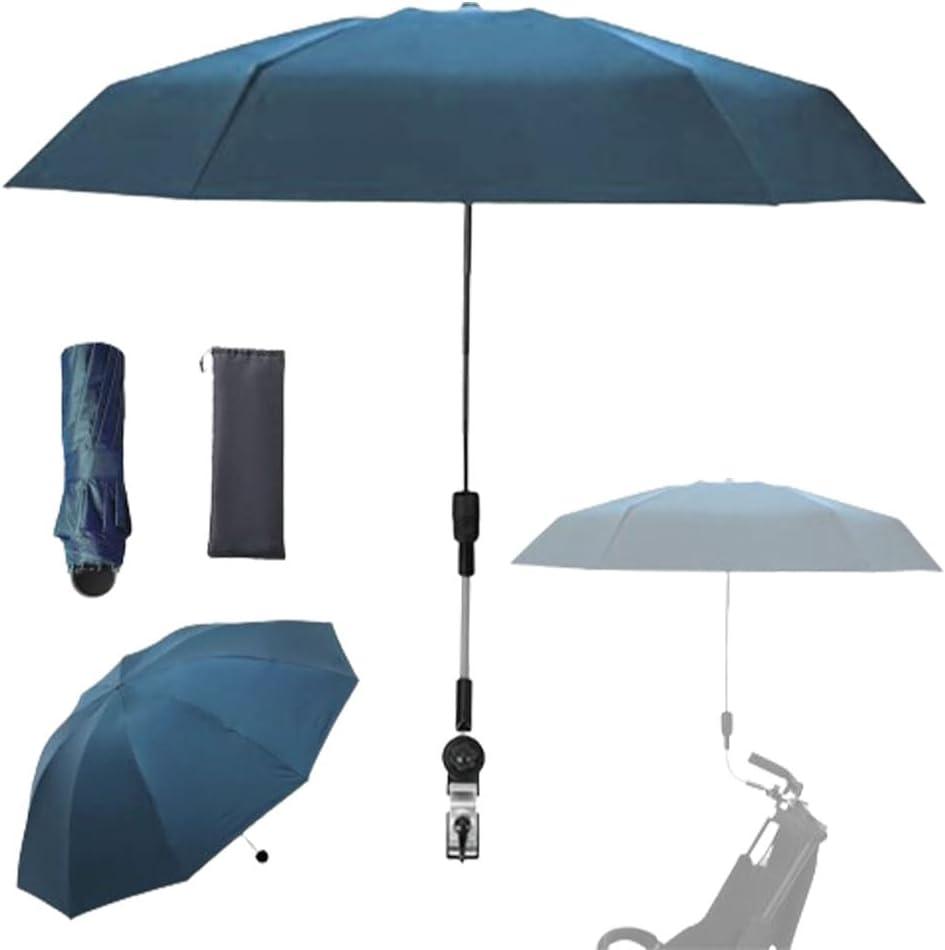 Clip-on Umbrella for Stroller Sunshade, Adjustable Steering Angle, Handle Included, Compact and Lightweight, Suitable for All Kinds of Strollers (Misty Blue)