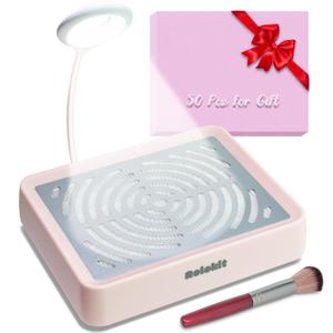 Rolokit Nail Dust Collector with Lamp&50pcs Disposable Filter&Dusting Brush, Electric Nail Vacuum Cleaner Dust Fan Suction Machine for Manicure Acrylic Gel Nails Polishing, Low Noise, Salon Home (Pink)