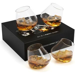 MyGift Tilted Whiskey Tumblers Set of 4, Old Fashioned Scotch and Bourbon Glasses, Includes Gift Box