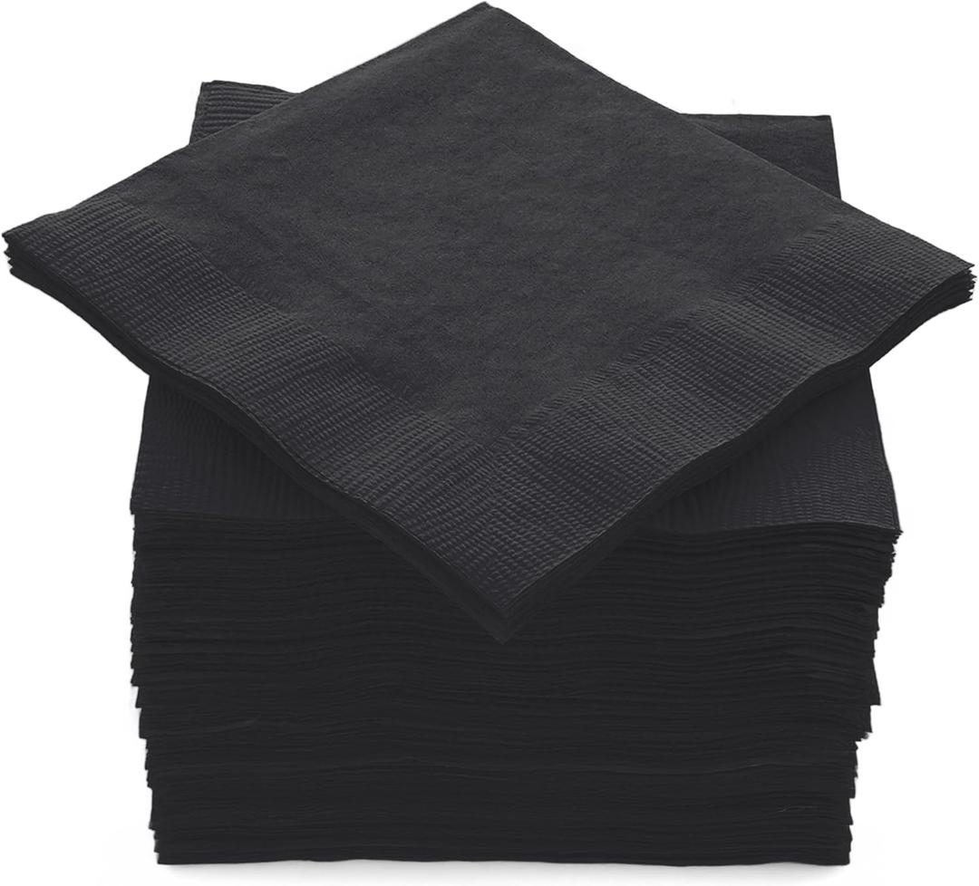 100 Pack Black Beverage Napkins, Big Party Pack, 2 Ply, Ideal for Wedding, Party, Birthday, Dinner, Lunch, Cocktails. (5 x 5) by Amcrate