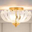 Ceiling Light, Vintage Light Fixtures Transparent Glass Shade 10 Inch Semi Flush Mount Ceiling Light Hallway Vintage Lights Fixture Ceiling for Living Room, Bedroom, Dining Room, Scindapsus Transparent