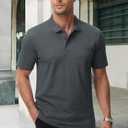 MAGCOMSEN Mens Polo Shirts with Pocket Cotton Pique Short Sleeve Collared Shirt Moisture Wicking Golf Shirts 3-Button Shirts (L)