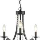 Small Crystal Chandelier, 3-Lights Modern Black Chandeliers for Dinning Room, Wagon Wheel Black Chandelier, Farmhouse Hanging Pendant Light Fixture for Bedroom Hallway Entryway Bar Kitchen Bathroom