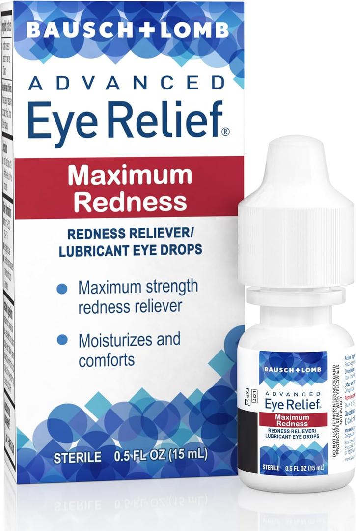 Bausch + Lomb Advanced Eye Relief, Maximum Redness Reliever and Lubricant Eye Drops, Soothes Burning & Irritated Dry Eyes, Moisturizes & Comforts, 0.5 Fl Oz (Pack of 6)