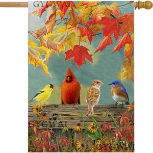Fall Cardinal House Flag 28x40 Inch Double Sided for Outside, Large Burlap Autumn Yard Flag with Colorful Birds and Maple Leaves for Outdoor Thanksgiving Autumn Decoration Fall Cardinal House Flag 28x40 Inch Double Sided for Outside, Large Burlap Autumn Yard Flag with Colorful Birds and Maple Leaves for Outdoor Thanksgiving Autumn Decoration