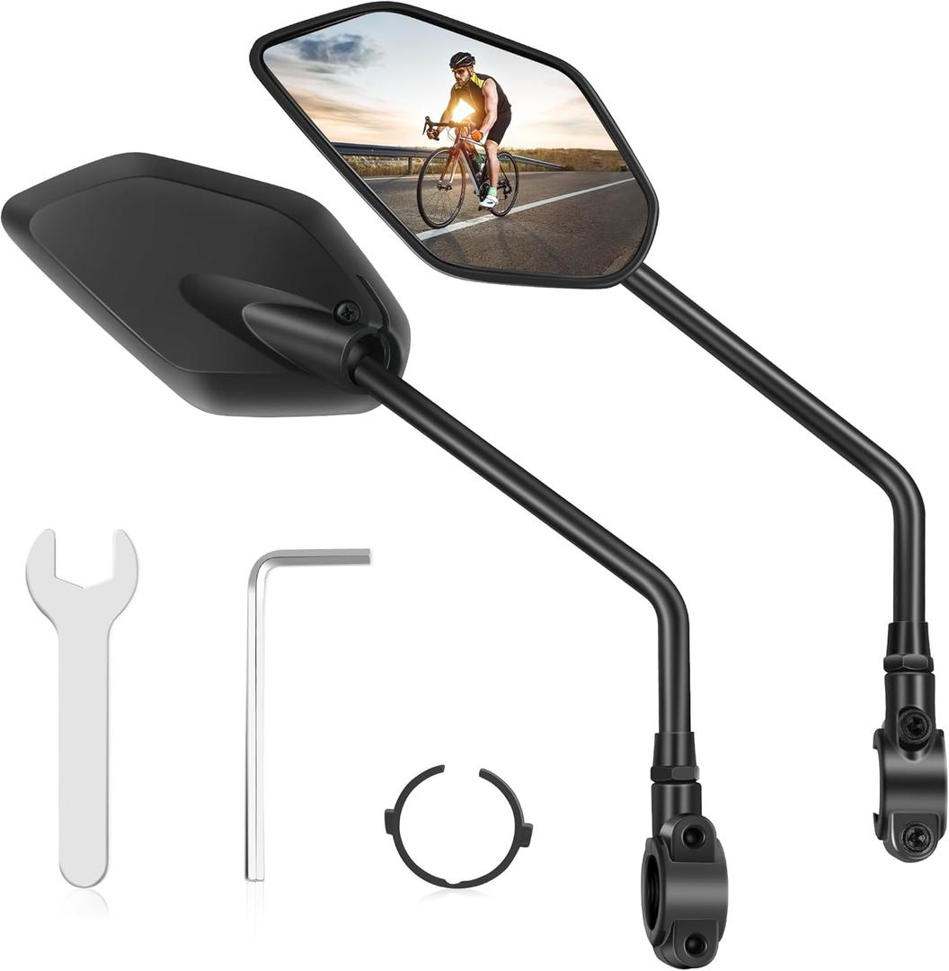Bike Mirror Handlebar Mount Adjustable 1 Pair, Electric Bike Mirrors for Handlebars Long Stem, Bike Mirrors for Ebike, Ebike Mirrors with HD Lens, Electric Scooter Mirrors for Bicycle, Ebike Accessory