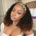 Fancy Hair 16 Inch Kinky Curly Headband Wig for Black Women Glueless Synthetic Half Wig with Headband No Human Hair (Ombre Brown)