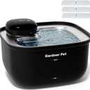 Gardner Pet Wireless Cat Water Fountain Stainless Steel Tray, 3.78L Cat Fountain Battery Operated, Cordless Pet Water Fountain for Cats & Dogs with Motion Sensor, Temperature Display - 1 Gallon, Black