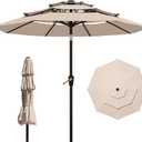 10FT Patio Umbrella 3 Tiers Outdoor Market Umbrella w/Push Button Tilt, Crank, UV and Waterproof Table Umbrella for Garden, Pool, Backyard, Deck, Lawn, Beige
