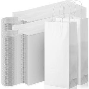 Yexiya 200 Pcs Paper Wine Bags Bulk with Handle Kraft Gifts Bags for Bottles Gifts Wedding Valentine's Day Birthday Housewarming Party (6 x 3 x 13 Inch,White)
