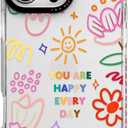 for iPhone 15 Plus Case, Doodle Happy Collage Pattern, Military-Grade Drop Protection, Cute Soft Slim TPU Protective Cover with Camera Lens Protection for Women & Girls (Graffiti Floral)