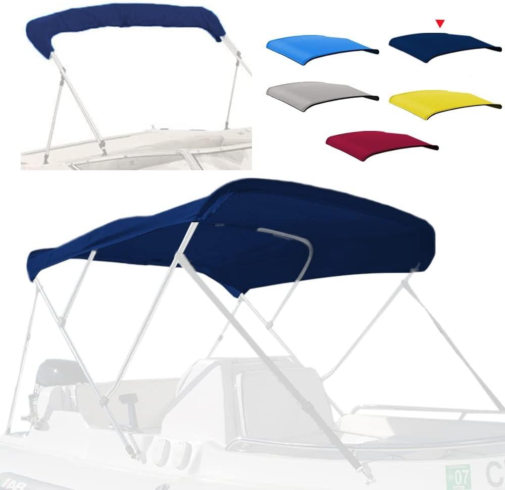 3 Bow Fade and Crack Resistant Bimini Top Replacement Cover600D Marine Grade Polyester Waterproof Sun Shade Boat Canopy Easy Install Zipper Sleeves Boat Awning, Navy 6'L 54"-60" W