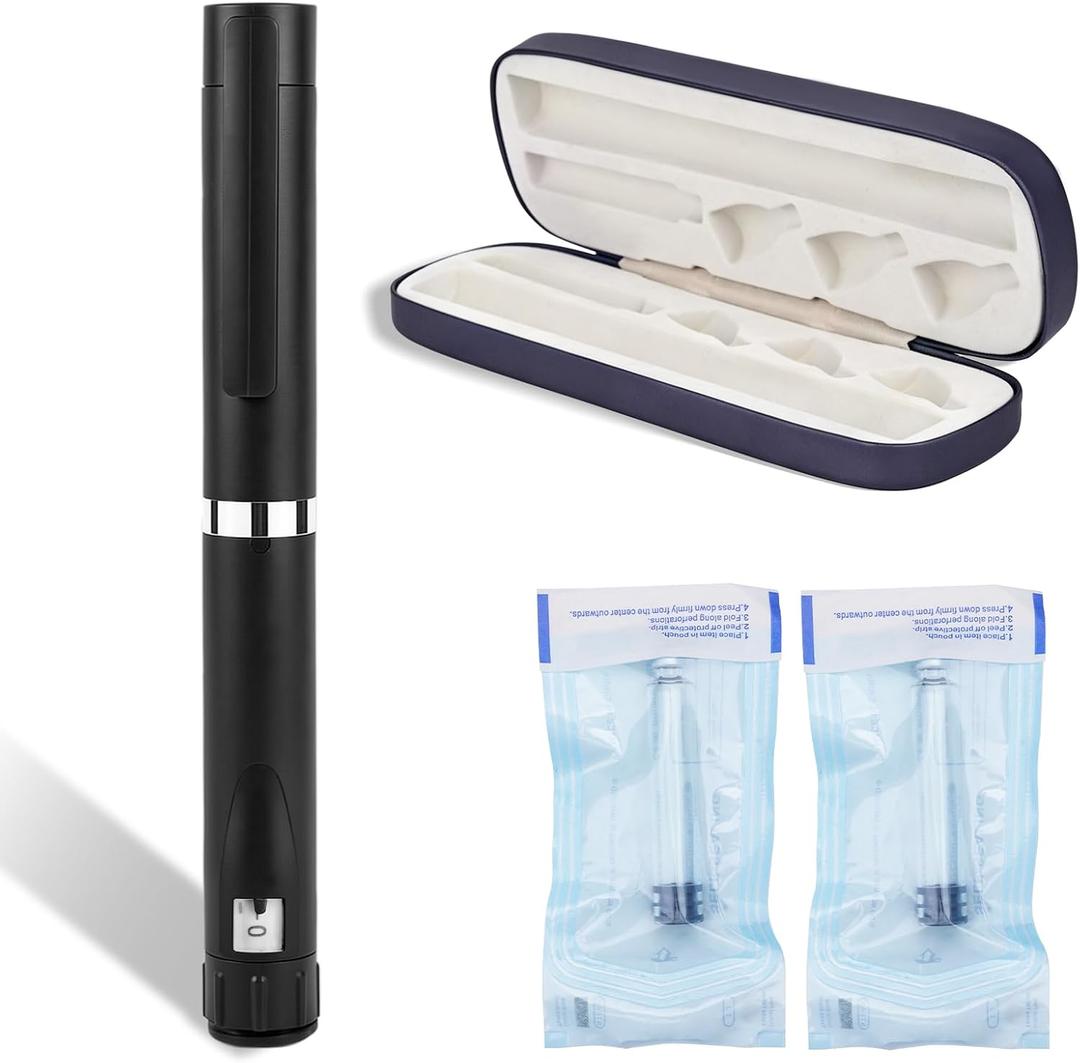 60 Unit Peptide Pen, Reusable V2 Injector Metal Pens with 2PCS 3ml Cartridges and Travel Case, Universal Compatibility, Daily Use (Black)