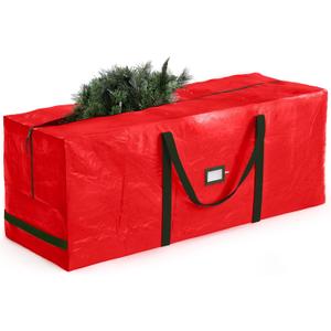 ZOBER 9 Ft Large Christmas Tree Storage Bag - Fits 9 Ft Artificial Trees - Plastic, Waterproof Christmas Tree Bag For Storage Box For Xmas - Strong, Durable Handles - Label Card Slot - Red