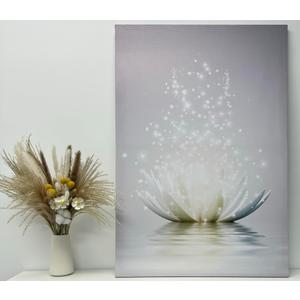 Lotus Flower Bloom in Water Canvas Wall Art Zen Spiritual White Floral Print Painting Pictures Framed Artwork Inspired Wall Art Decor for Zen Meditation Yoga Home Spa Zen Bedroom Bathroom Living Room (16"L x 12"W)