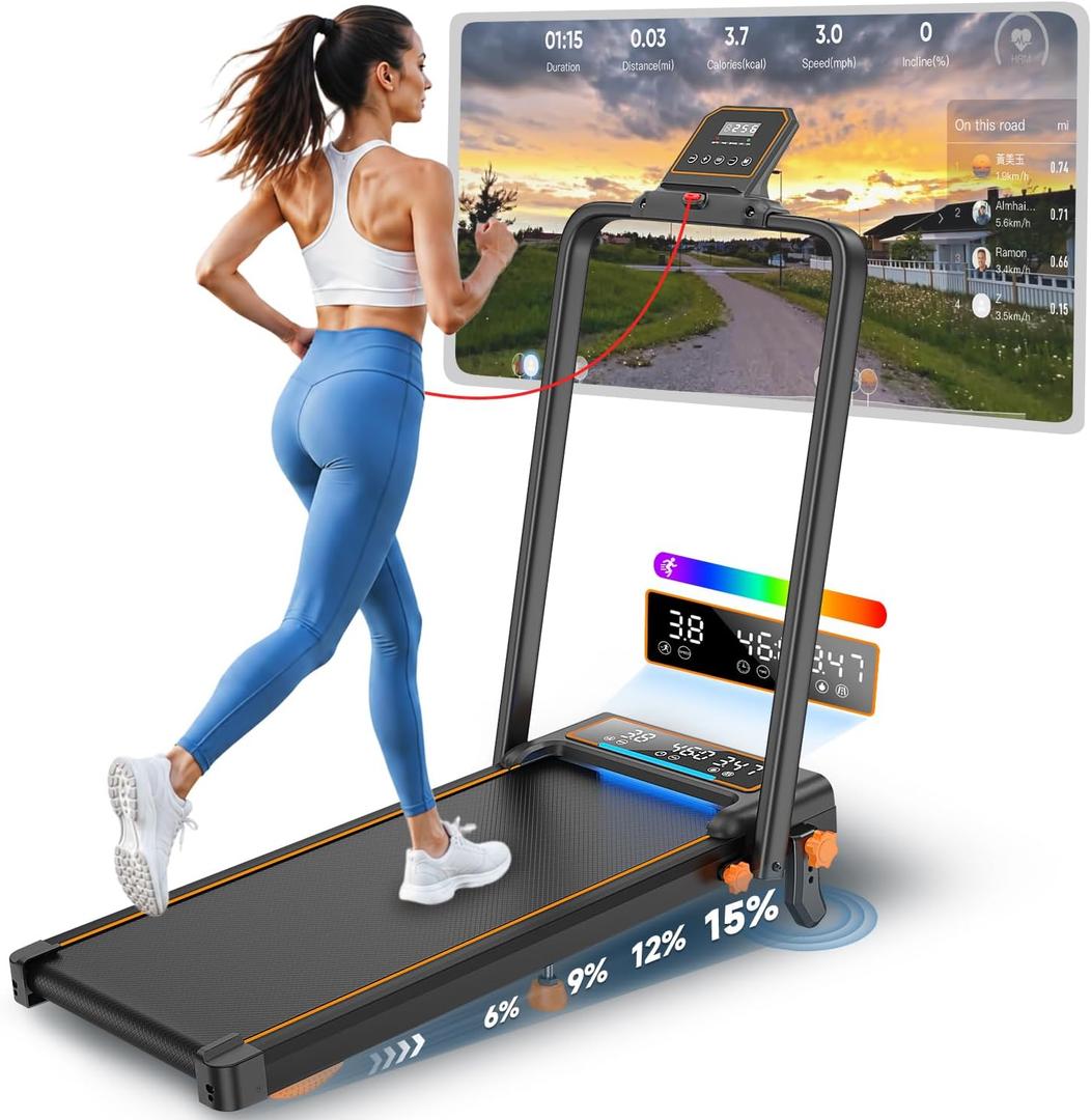 Walking Pad with 12% Incline/Adjustable Height Handle Bar, Upgraded 3.5HP Walking Pad with Handle Bar, 4 in 1 Foldable Treadmill with Incline, Electric Portable Treadmills for Home 350LBS, LED Display