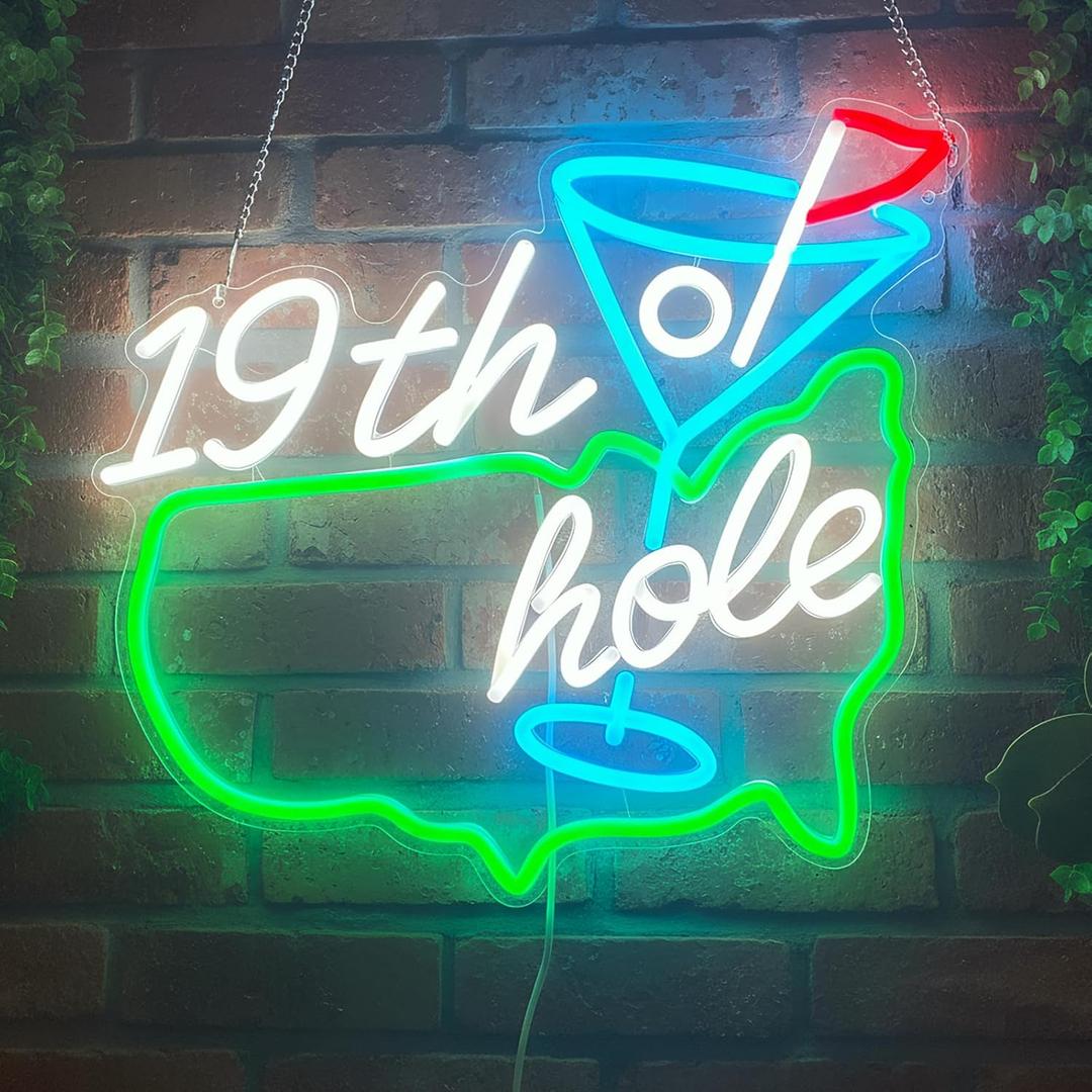 Golf Neon Sign for Wall Decor, Dimmable LED Golf Wall Lamp with 19th Hole Letter Sign, Light Up Sign for Man Cave, Bedroom, Office, Gym, Club, Party, Bar, Park, Birthday Gifts, 15 x 13 in