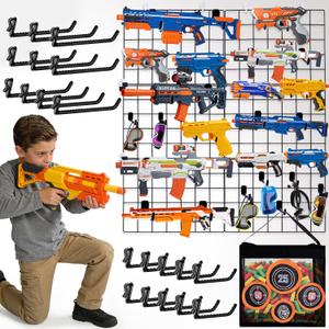 Wall Mount Toy Gun Storage Organizer,Organizer for Toy Guns with Shooting Practice Target Toys Storage Bag and Hooks,Toys Gun Holder Gun Rack for Foam Blasters Guns Accessories Game Room