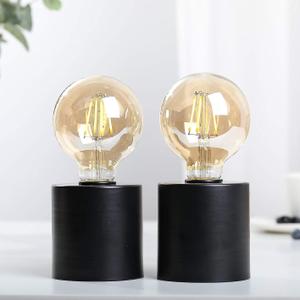 JHY DESIGN Set of 2 Black Table Lamp Battery Powered 7" Tall Cordless Lamp Light with Edison Style Bulb Battery Operated Great for Living Room Bedroom Weddings Parties Indoors Outdoors