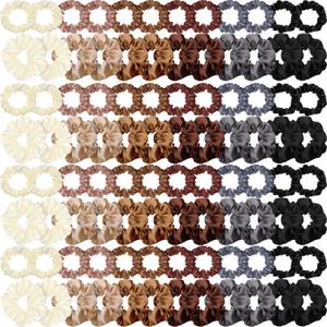 96 Pieces Satin Scrunchies Hair Tie Bulk Silk Elastic Ponytail Holders Ropes Comfortable Hair Bands Accessories for Girls Women Teens Birthday Gift(Colorful)