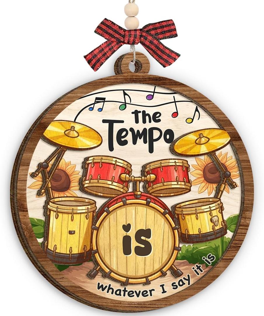 2 x Drum Christmas Ornament 2025 - Music Ornament for Drummers, Drum Gifts for Men Women Boys Girls, Wooden Christmas Ornaments for Tree Decor - Holiday Keepsake & Xmas Gift Exchange Idea