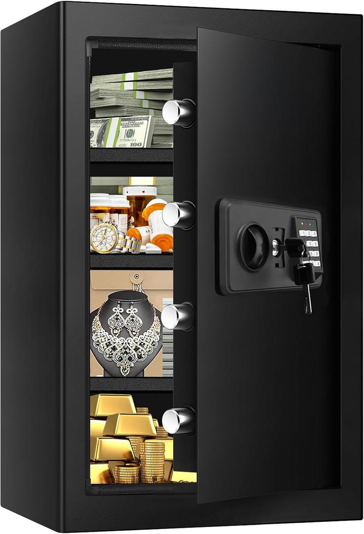6.0 Cub Large Fireproof Safe Box for Home Use, Digital Security Safes Fireproof Waterproof with Combination Lock and 3 Removable Shelves, Anti-Theft Home Fire Safe for Document Money Valuables