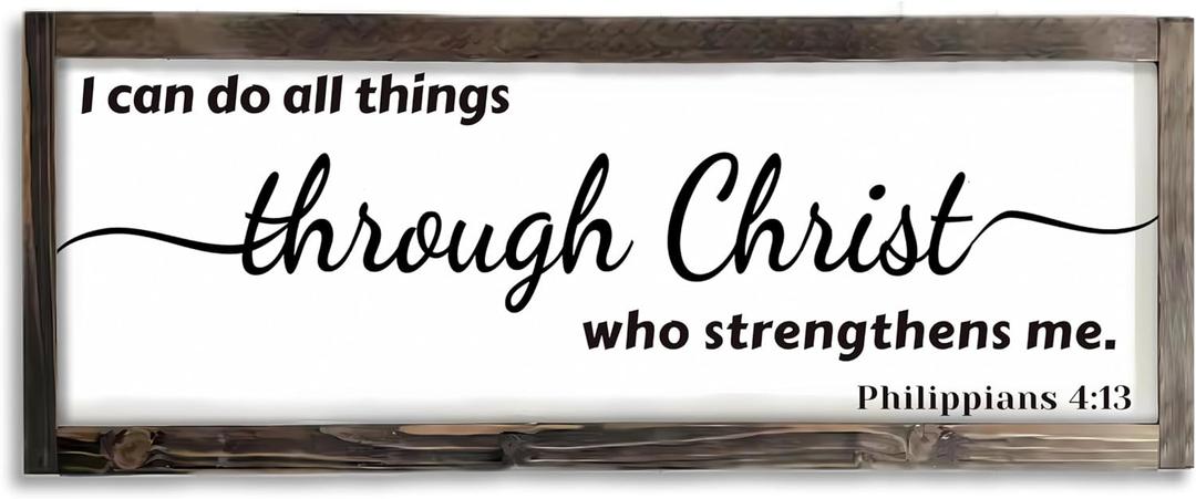 Dazingart Farmhouse Prayer Sign, I Can Do All Things Through Christ Who Strengthens Me, Rustic Wooden Wall Decor Sign, Scripture Wall Art, Scripture Plaques Bible Quotes (Philippians)