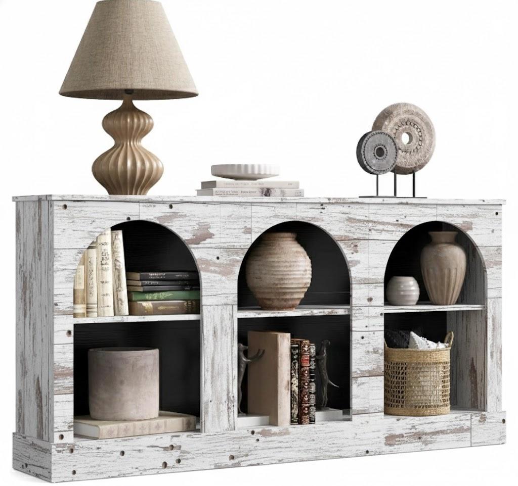 LITTLE TREE 63" Modern Console Sofa Table with 3-Tier Storage, Wooden Rectangular Foyer Table, for Entrance, Hallway, Living Room