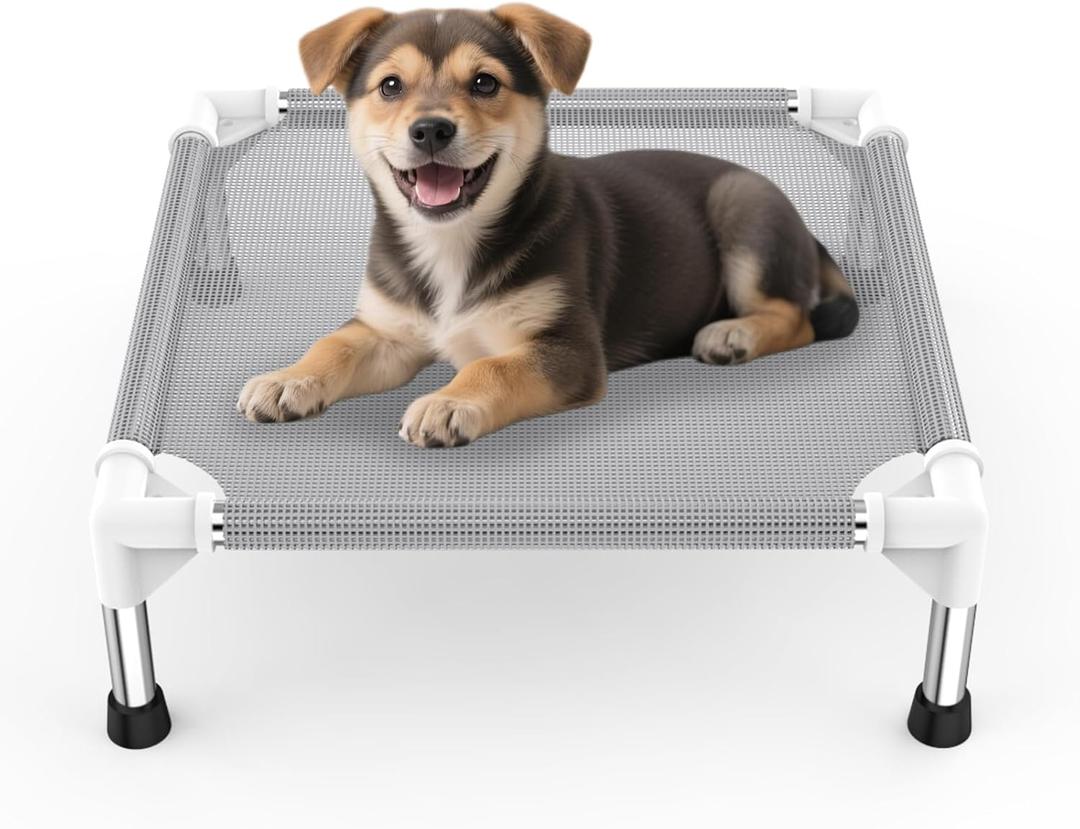Elevated Dog Bed with Teslin Cooling Fabric - Lightweight Dog Cot for Small Dogs, Waterproof & Washable Breathable Mesh, Raised Pet Bed for Indoor Outdoor Use, Anti-Slip, Easy Clean