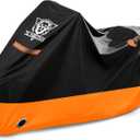 XYZCTEM Motorcycle Cover Waterproof Outdoor All Season Protection Motorcycle Storage Night Reflective Handles with Lock-Holes Storage Bag Fits up to 116" Motorcycle Vehicle Covers, Black&Orange