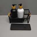 Kitchen Dish Soap Farmhouse Dispenser Set with Sink Caddy, 16OZ Glass Bottle, Hand and Dish Soap Dispenser Set, Non-Slip Silicone Pad, Brush Holder, Black and White