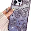 BITOBE Designed for iPhone 12/12 Pro, Cute 3D Butterfly Case Slim Plating Glitter Bling Luxury Cover for Women Girls Protective Camera Protection Bumper 6.1" Purple