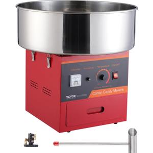 VEVOR Electric Cotton Candy Machine, 1000W Candy Floss Maker, Commercial Cotton Candy Machine with Stainless Steel Bowl, Sugar Scoop, and Drawer, Perfect for Home Kids Birthday, Family Party, Red