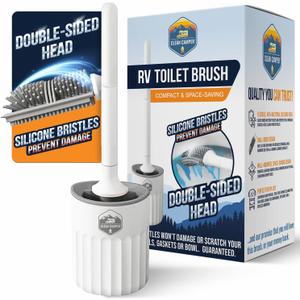 RV Toilet Brush by Clean Camper  Wall-Mounted Set, Silicone, Scratch-Free Dual-Sided Head, Quick-Drying Holder, Compact & Durable Set with Strong Adhesive Mount for RV & Camper Toilets