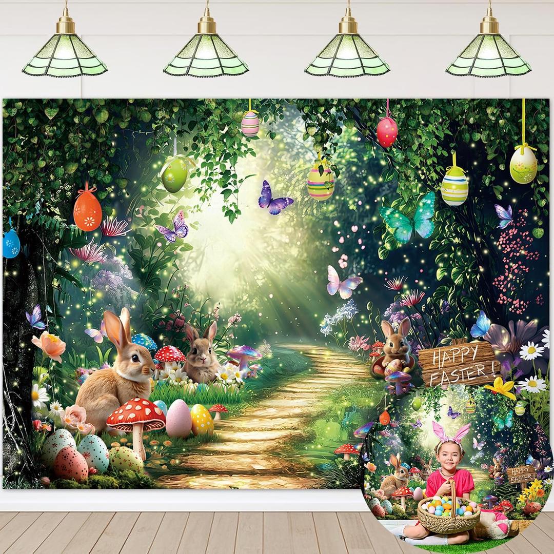 Easter Enchanted Forest Backdrop 7x5FT Wonderland Fairy Tale Butterfly Photography Background Easter Party Decorations Supplies Photo Props