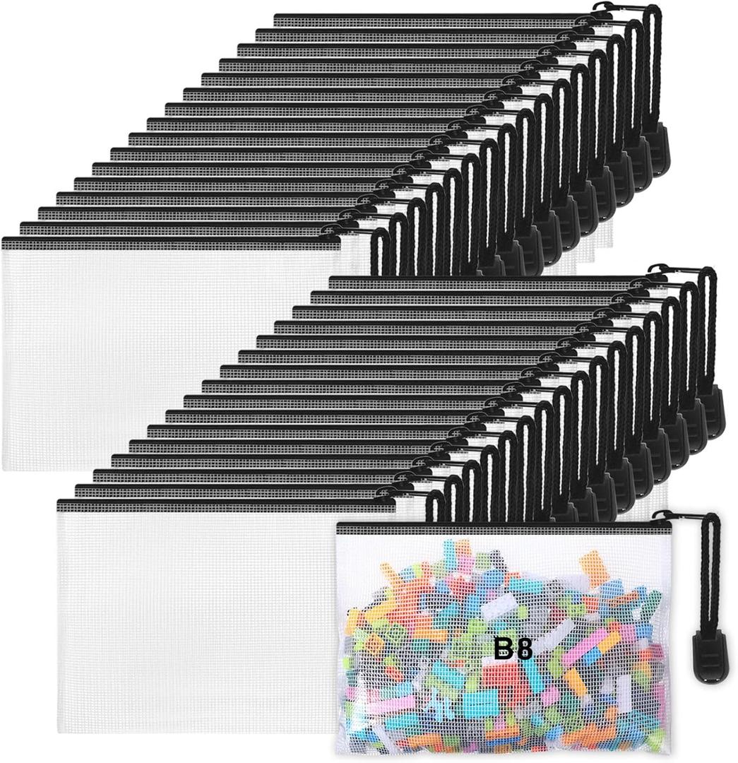 Jetec 32 Pcs Mesh Zipper Bags Toy Storage Bikini Organizer Bag Bolsas Para Guardar Trajes De Bao Waterproof Zipper Reusable Pouch Puzzle Multipurpose for Storage Office (Black,5.1 x 4.1 Inch)