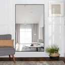 ONXO 52"x 32" Full Length Mirror Large Floor Mirror Without Standing Bracket or Wall-Mounted Mirror Dressing Mirror Aluminum Frame Mirror for Living Room/Bedroom/Cloakroom Black