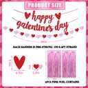 Galentines Day Decorations for Party, Fufuddz Pink Backdrop Foil Curtains Girls Valentines Banner Red Heart Garland Bachelorette Supplies Happy Birthday Sign Cute Gifts for Women Friends Ladies Night