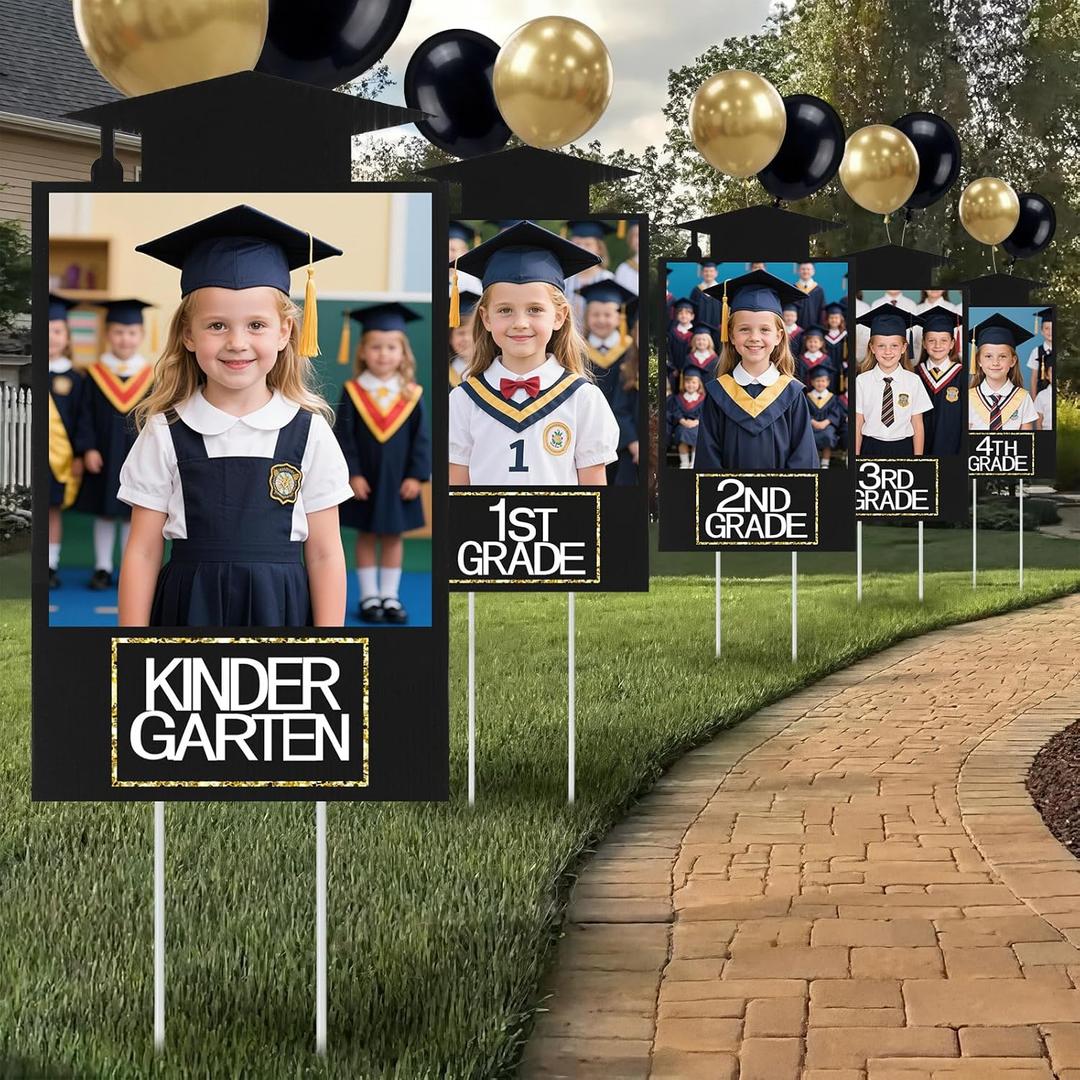 Briwooody 13 Pcs DIY Graduation Yard Sign 2026 Including Kindergarten to 12th Grade Picture Photo Personalized Display 2026 Graduation Party Decorations Supplies for Outdoor Lawn Yard(Black)