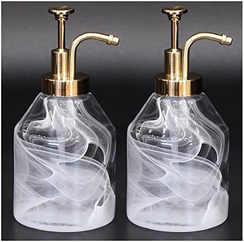 Suanti Bathroom Soap Dispenser Set 2pcs Value Pack 3D Smog Thick Glass Soap Bottle with Smooth Action Rust-Free ABS Pump,Luxury Kitchen Dish Soap Dispenser for Liquid Hand Lotion,Syrup-12.7Oz,Gold