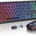 Wireless Keyboard and Mouse Combo, RGB Backlit, Rechargeable & Light Up Letters, FullSize, Soft Typing, Sleep Mode, 2.4GHz Quiet Keyboard Set for Mac, Windows, Laptop, PC, Trueque (Black)