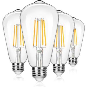 4-Pack Vintage 8W ST64 LED Edison Light Bulbs 100W Equivalent, 1400Lumens, 2700K Warm White, E26 Base LED Filament Bulbs, CRI 90+, Antique Glass Style Great for Home, Bedroom, Office, Non-Dimmable