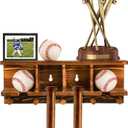 Tebery Wood Baseball Bat Holder and Ball Display Shelf Wall Mounted, Sports Memorabilia and Collectibles Floating Shelf Hanging Organizer Bat Rack