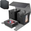 AFIING MTG Commander Card Storage Box - Fits 200 Double Sleeved Cards,3-in-1Card Deck Case,Strong Magnet Card Organizer For Magic Commander TCG CCG,4Dividers &2 Toploaders, Black/Grey