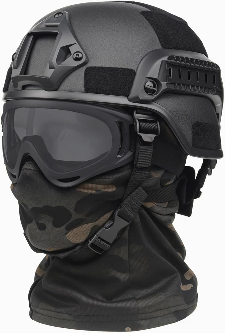 Airsoft Helmet,Black Tactical Helmet with Airsoft Accessories,Tactical Airsoft Gear (A/MICH-MCBK)