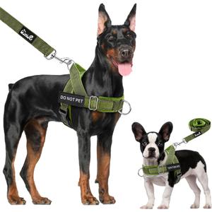 Lukovee No Pull Dog Harness & Leash Set - Heavy Duty Dog Vest Harness with Soft Padded for Medium Large Dogs, Adjustable Reflective Tactical Pet Harness for Easy Walk and Training (L, Green)